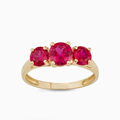 Sterling Silver 2.00ctw Round Lab Created Ruby 3-Stone  Plating Yellow Gold Ring.