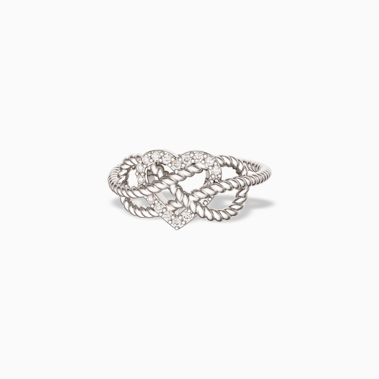 Sterling Silver  Heart Knot Ring   White Cubic Zirconia 0.21ctw