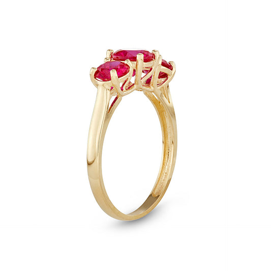 Sterling Silver 2.00ctw Round Lab Created Ruby 3-Stone  Plating Yellow Gold Ring.