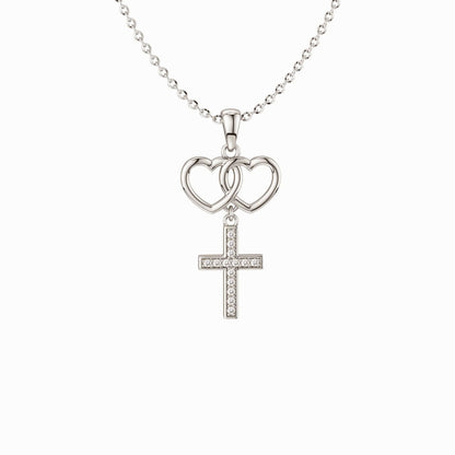 Sterling Silver Love And Faith Cross   Pendant Necklace White Cubic Zirconia 0.11ctw