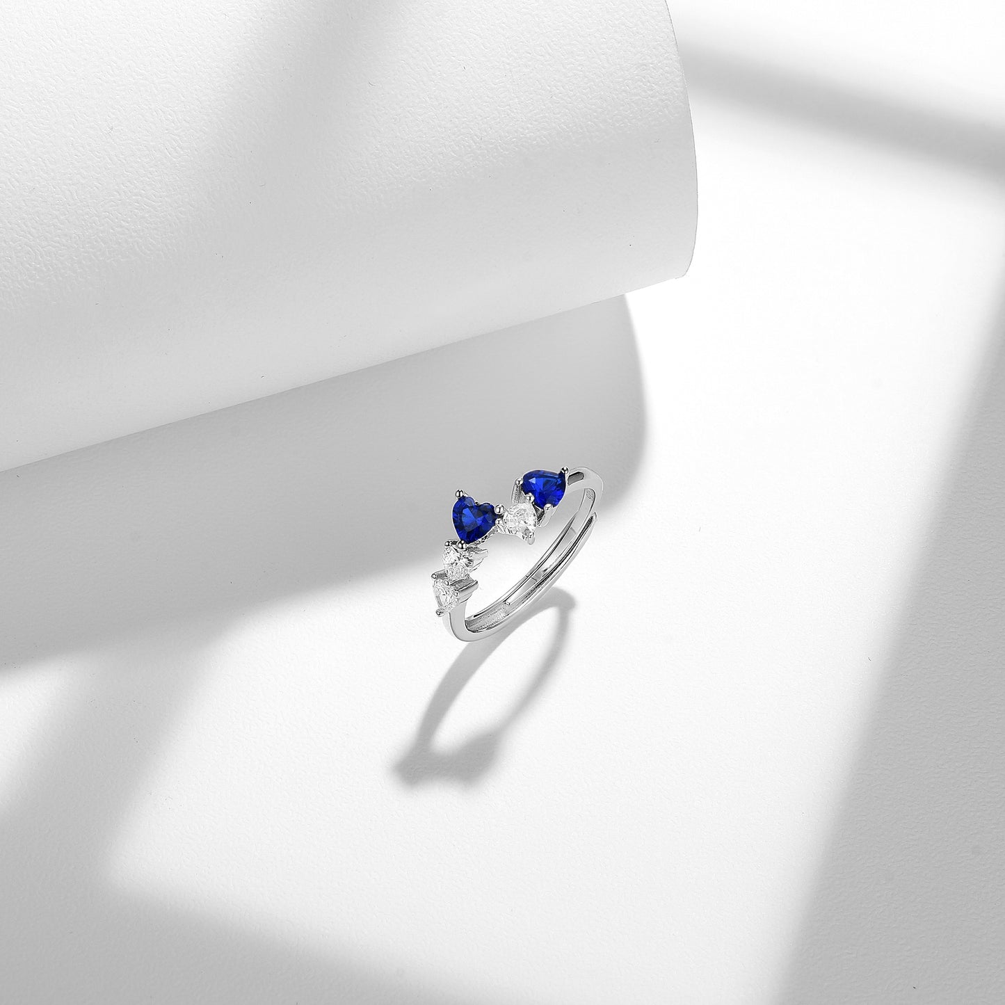 Sapphire Heart Ring S925 Sterling Silver Original Design Ring Lab Created Gemstone Anniversary Gift Love September Birthstone