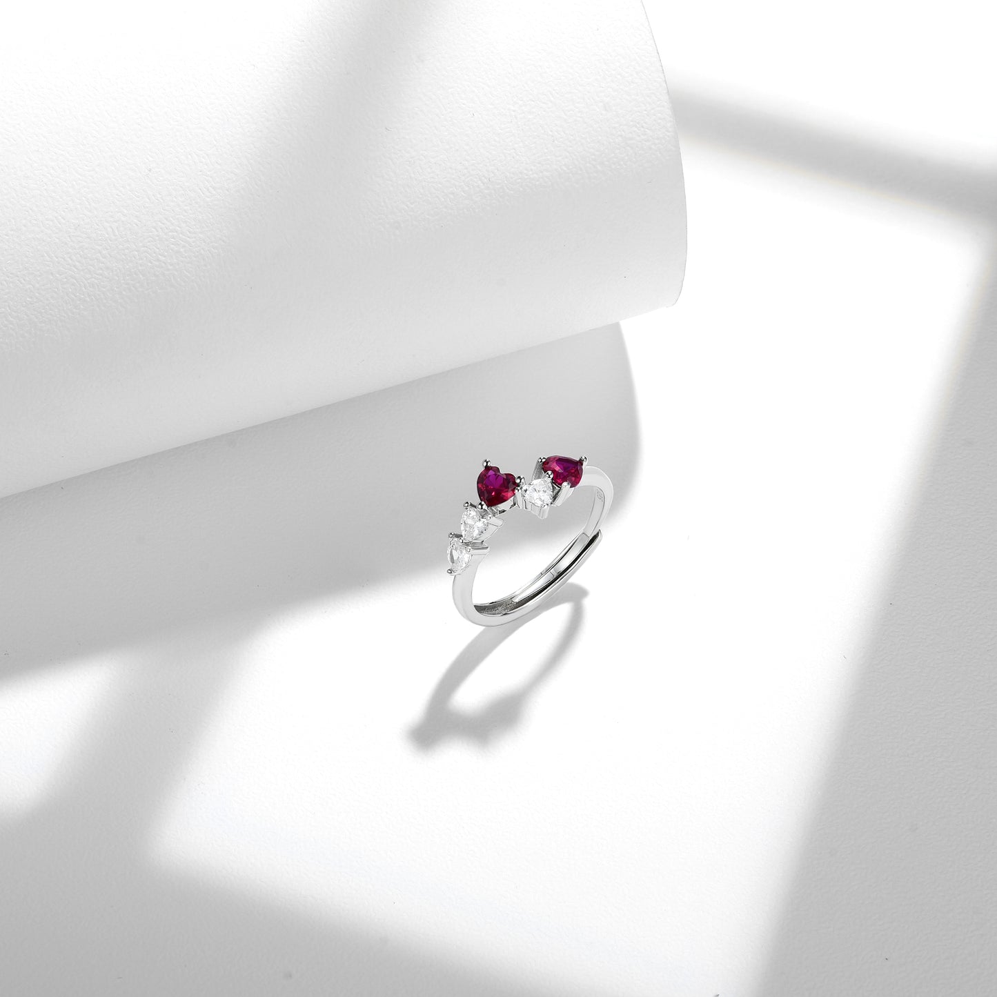 Ruby Heart Ring S925 Sterling Silver Original Design Ring Lab Created Gemstone Anniversary Gift Love September Birthstone