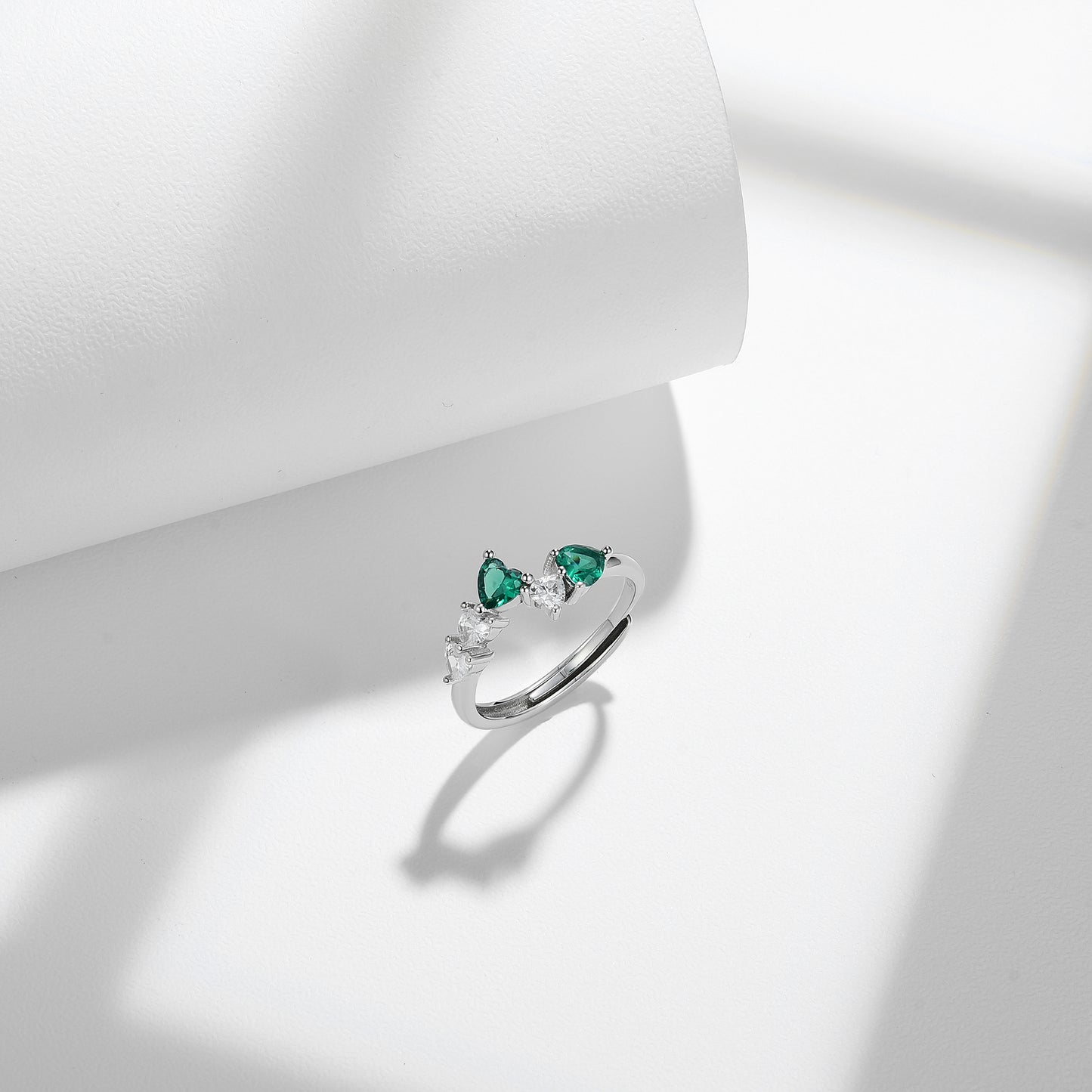 Emerald Heart Ring S925 Sterling Silver Original Design Ring Lab Created Gemstone Anniversary Gift Love September Birthstone