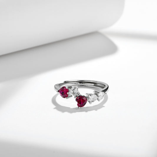 Ruby Heart Ring S925 Sterling Silver Original Design Ring Lab Created Gemstone Anniversary Gift Love September Birthstone