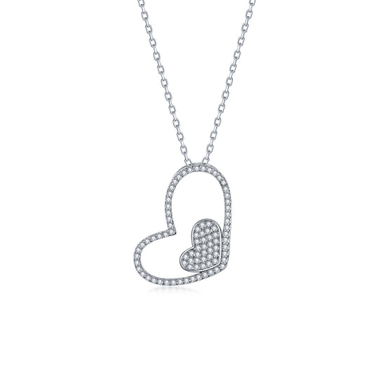 Double Heart Necklace S925 Silver Original Design Versatile Style Sparkling Smooth Necklace Birthday Gift Present