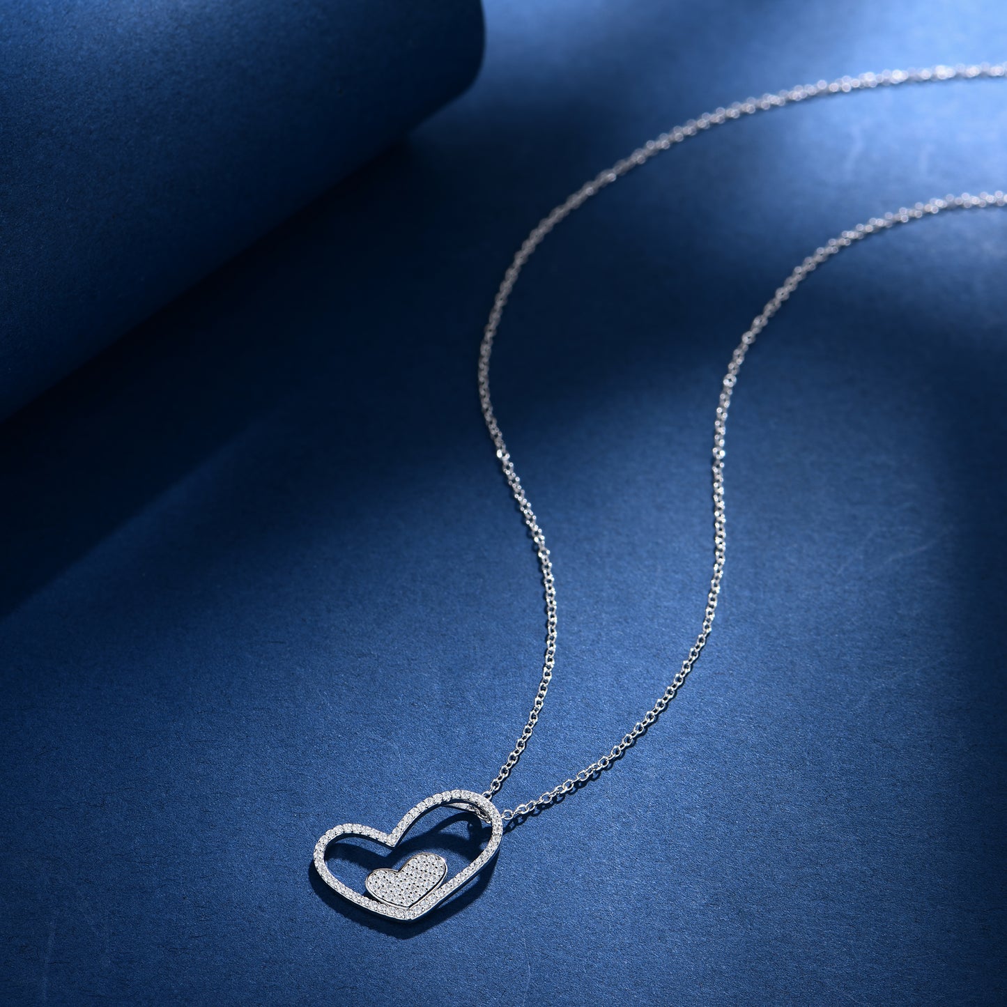 Double Heart Necklace S925 Silver Original Design Versatile Style Sparkling Smooth Necklace Birthday Gift Present