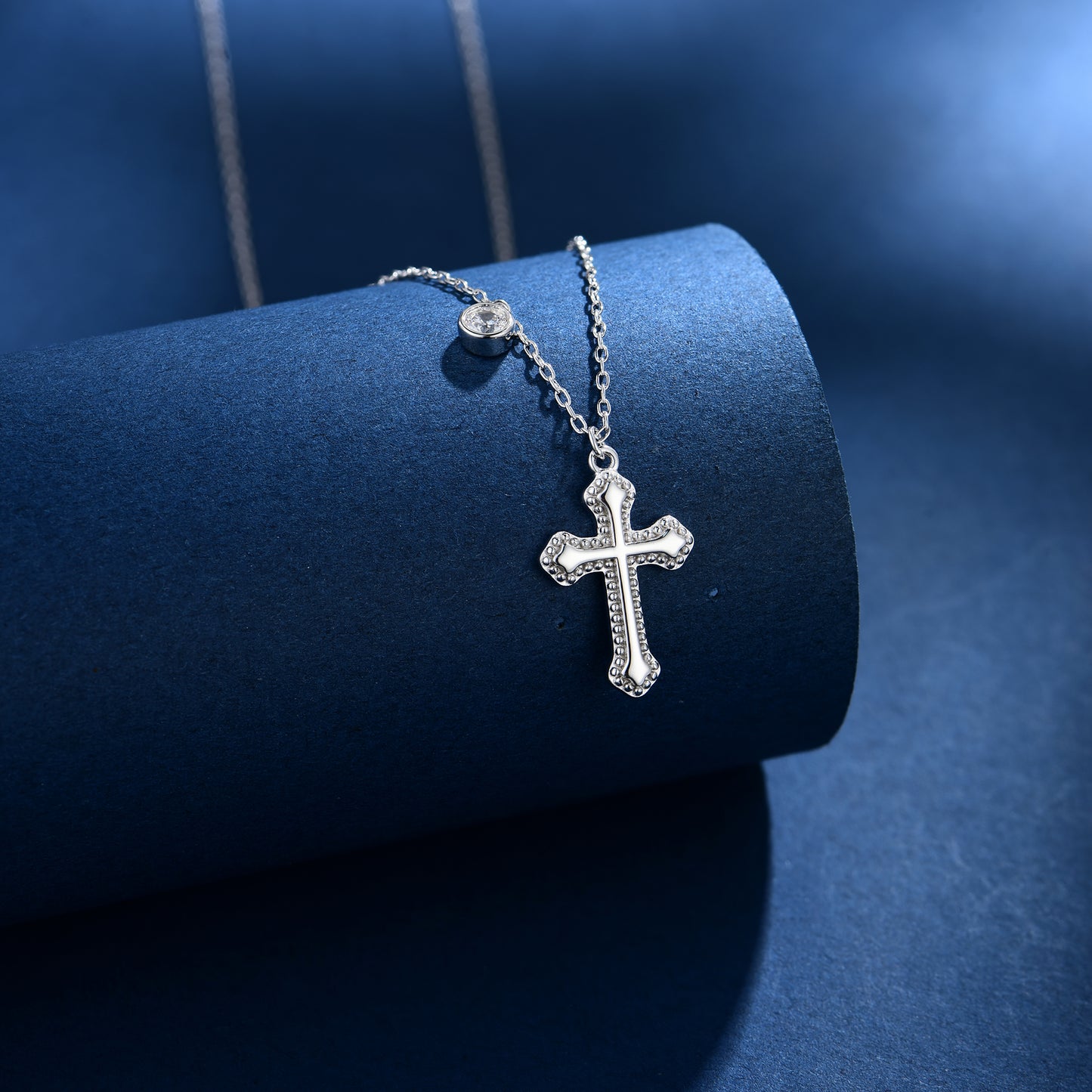 Cross Dangling Bead Necklace S925 Silver Original Design Simple Style Smooth Necklace Birthday Gift Present