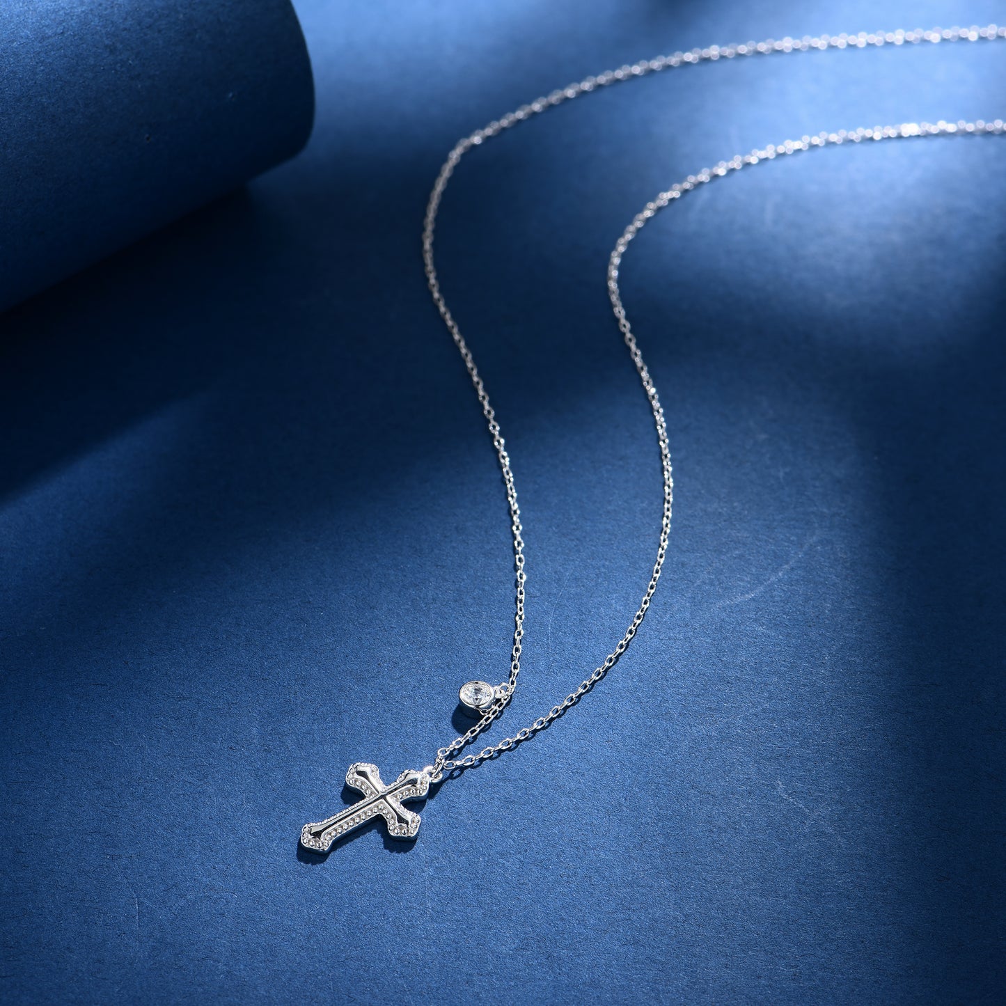 Cross Dangling Bead Necklace S925 Silver Original Design Simple Style Smooth Necklace Birthday Gift Present