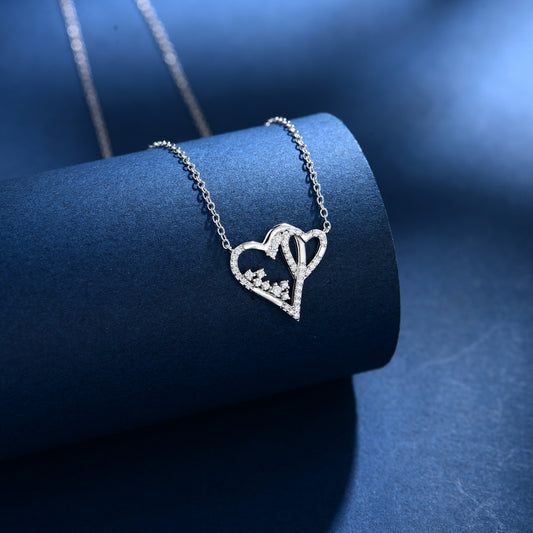 Double Heart Star Necklace S925 Silver Original Design Versatile Style Sparkling Smooth Necklace Birthday Gift Present