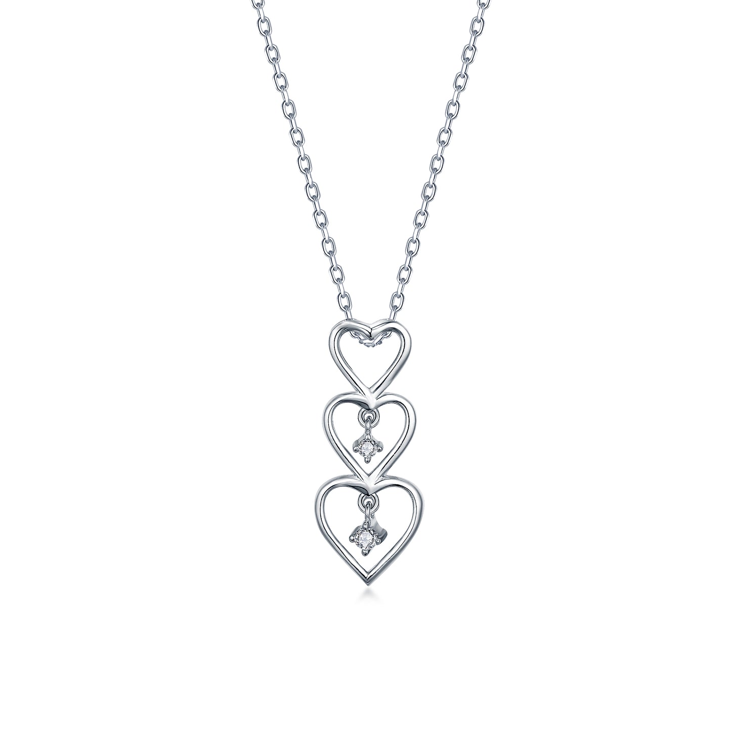 Dangling Three Heart Necklace S925 Silver Versatile Style Simple Original Design Smooth Necklace Birthday Gift Present