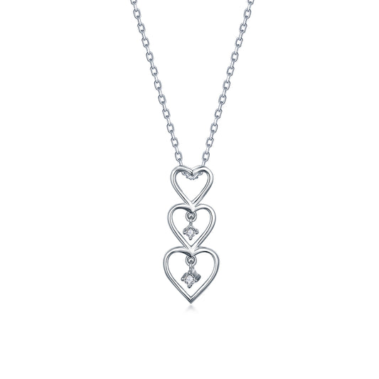 Dangling Three Heart Necklace S925 Silver Versatile Style Simple Original Design Smooth Necklace Birthday Gift Present